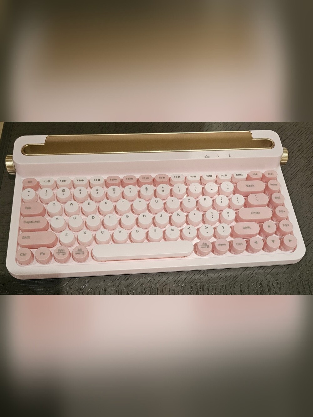 Pink Retro-Style Wireless Keyboard with Gold Accent - Home Office